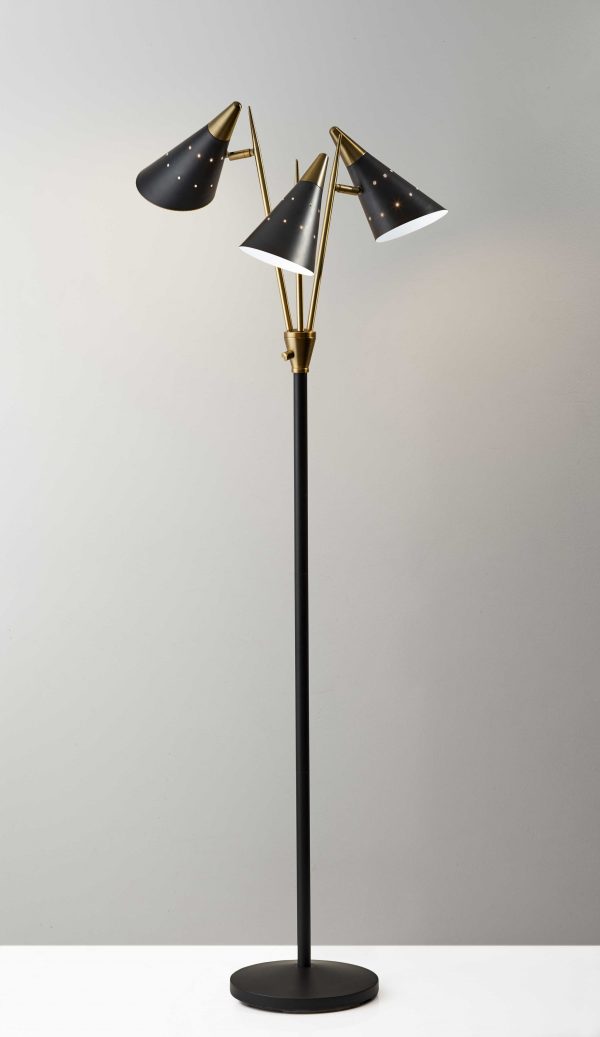 66" Black Three Light Novelty Floor Lamp With Black Cone Shade - Image 2