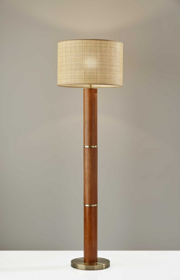 62" Solid Wood Traditional Shaped Floor Lamp With Brown Drum Shade