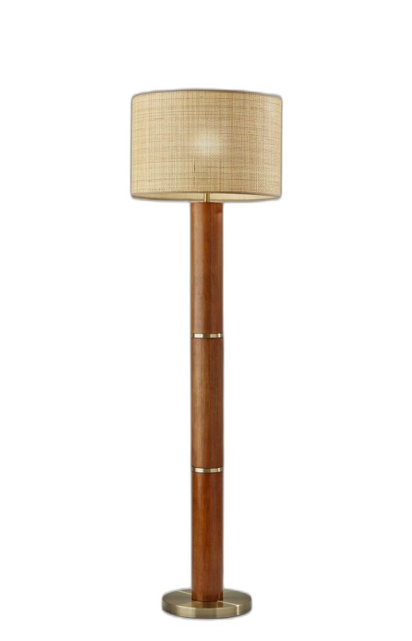 62" Solid Wood Traditional Shaped Floor Lamp With Brown Drum Shade - Image 5