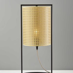 Tall Fashionable Cane Shade Table Lantern Lamp