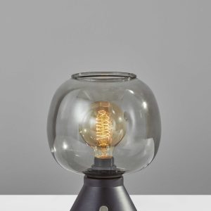 Smoked Glass Globe Shade with Vintage Edison Bulb and Matte Black Metal Table Lamp