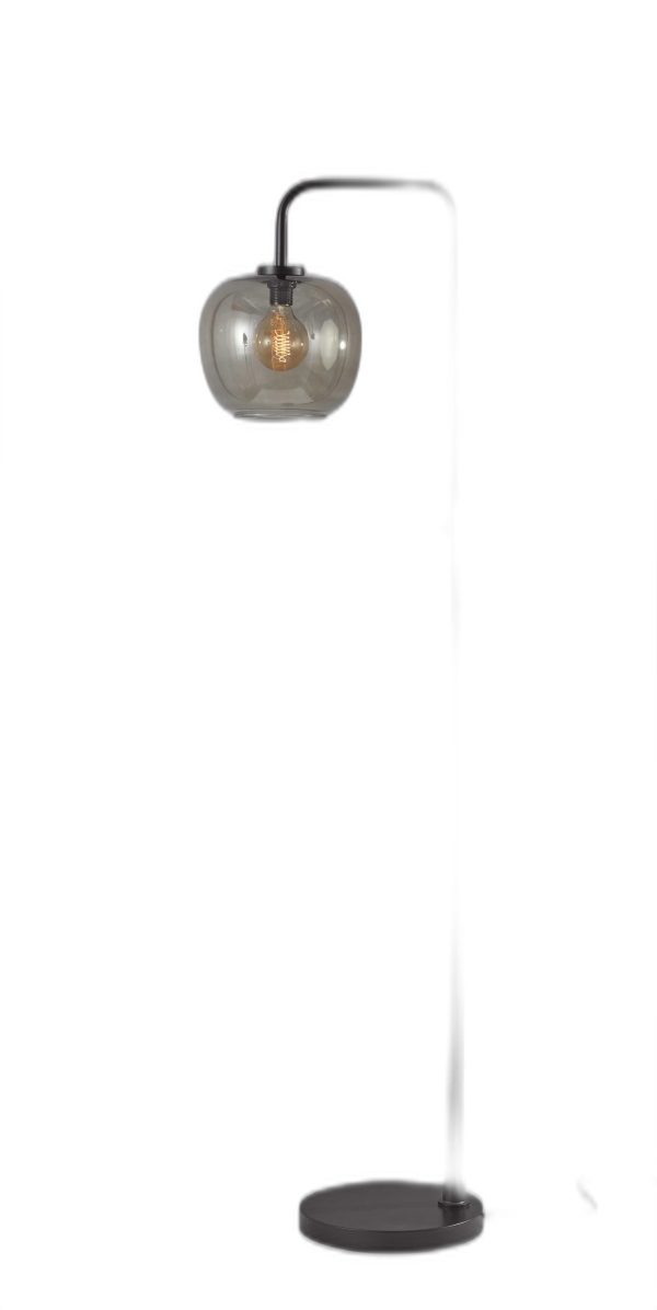 59" Black Task Floor Lamp With Black Globe Shade - Image 4