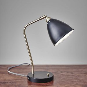 Black Metal and Antique Brass Adjustable USB Port Desk Lamp