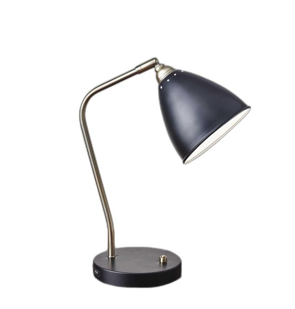 Black Metal and Antique Brass Adjustable USB Port Desk Lamp - Image 2