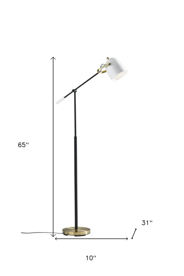 65" Gold Task Floor Lamp With White Bowl Shade