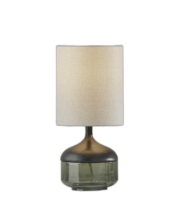 Petite Black Wood Smoked Glass Base with Lightly Textured Round Shade Table Lamp - Image 3