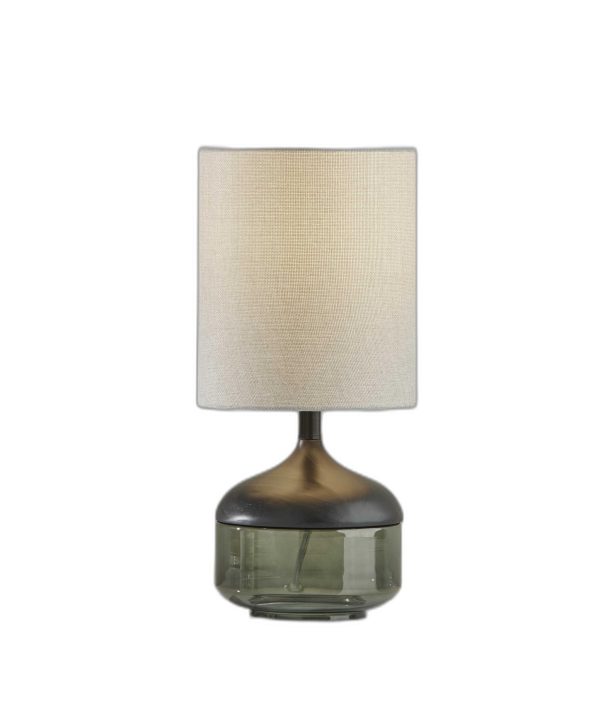 Petite Black Wood Smoked Glass Base with Lightly Textured Round Shade Table Lamp - Image 4