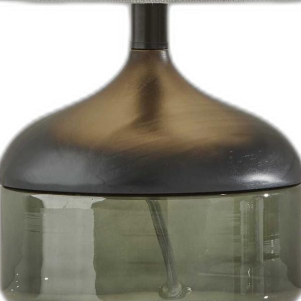 Petite Black Wood Smoked Glass Base with Lightly Textured Round Shade Table Lamp - Image 5