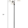 69" Black Three Light Tree Floor Lamp With White Bowl Shade