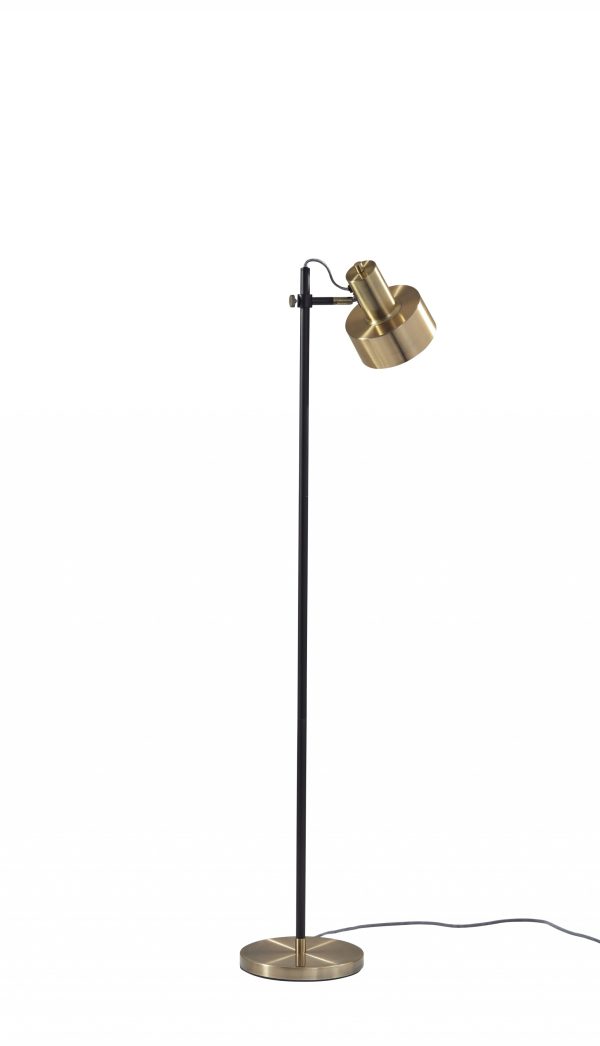 Retro Floor Lamp with Matte Black Pole and Adjustable Jumbo Antique Brass Metal Shade - Image 2