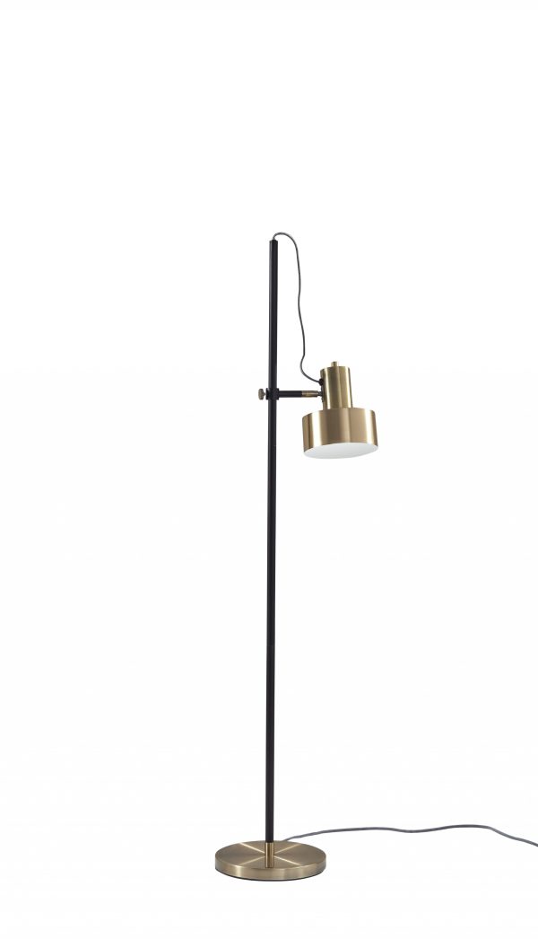 Retro Floor Lamp with Matte Black Pole and Adjustable Jumbo Antique Brass Metal Shade - Image 3