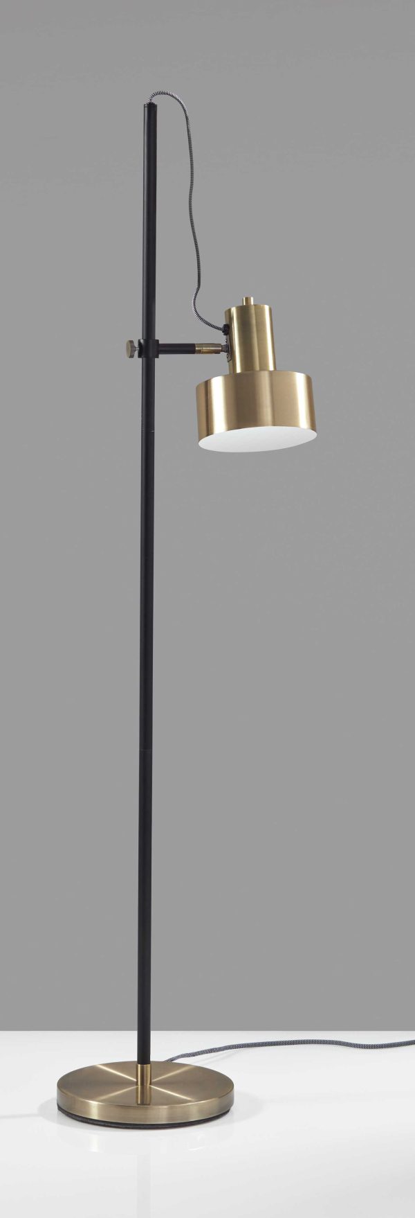 Retro Floor Lamp with Matte Black Pole and Adjustable Jumbo Antique Brass Metal Shade - Image 4
