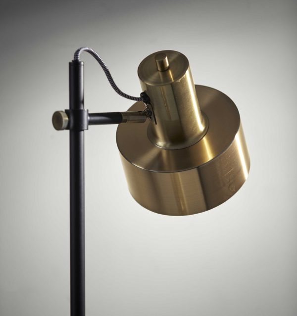 Retro Floor Lamp with Matte Black Pole and Adjustable Jumbo Antique Brass Metal Shade - Image 5