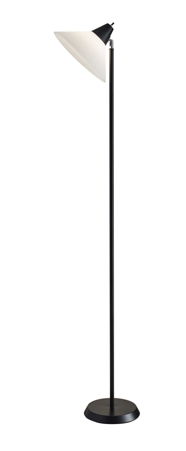 Elemental Black Metal Torchiere with White Cone Shade - Image 3