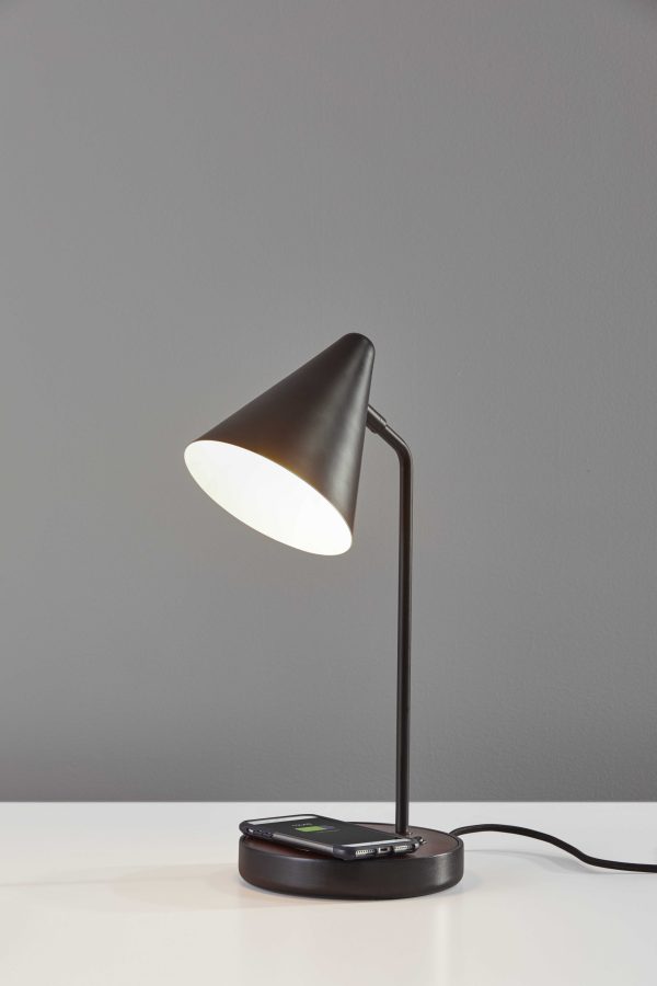 Matte Black Metal Wireless Charging Adjustable Desk Lamp with Walnut Wood Accent - Image 2