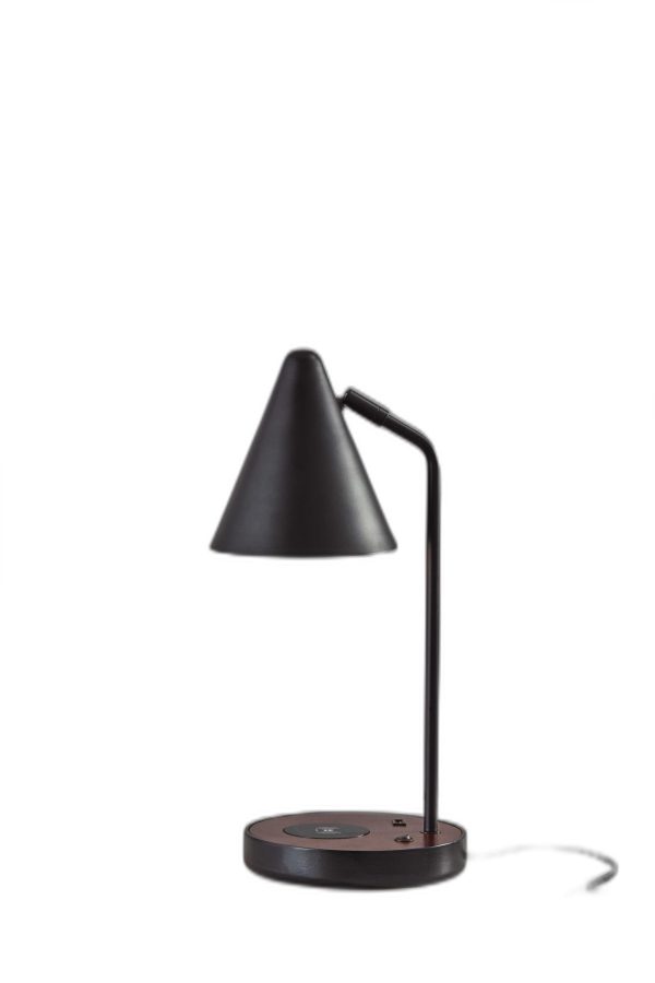 Matte Black Metal Wireless Charging Adjustable Desk Lamp with Walnut Wood Accent - Image 4