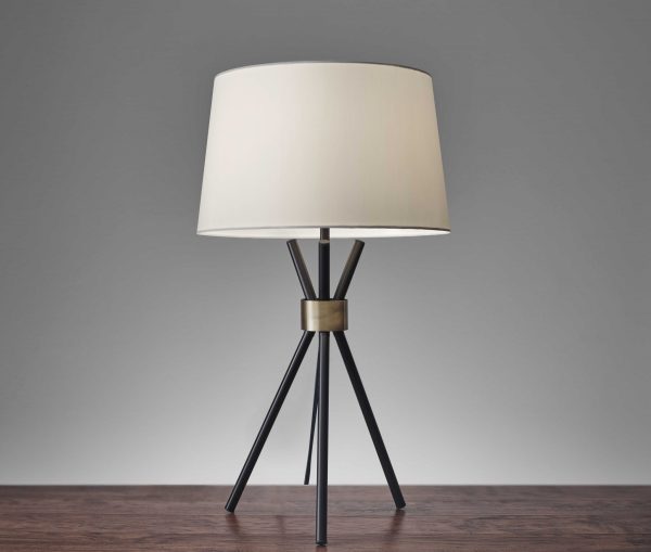 Black Metal Tripod Leg with Antique Brass Accent Table Lamp - Image 2