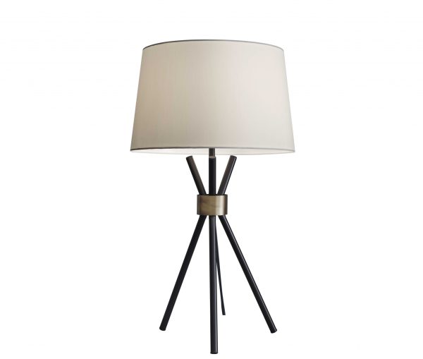 Black Metal Tripod Leg with Antique Brass Accent Table Lamp - Image 3