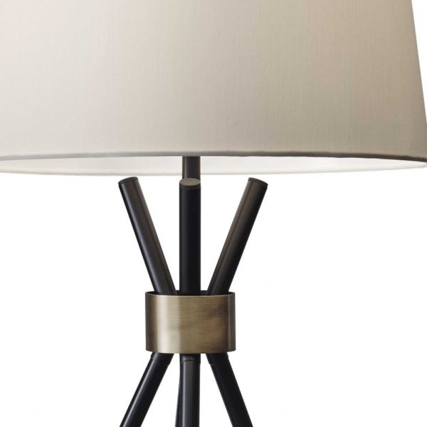 Black Metal Tripod Leg with Antique Brass Accent Table Lamp - Image 4