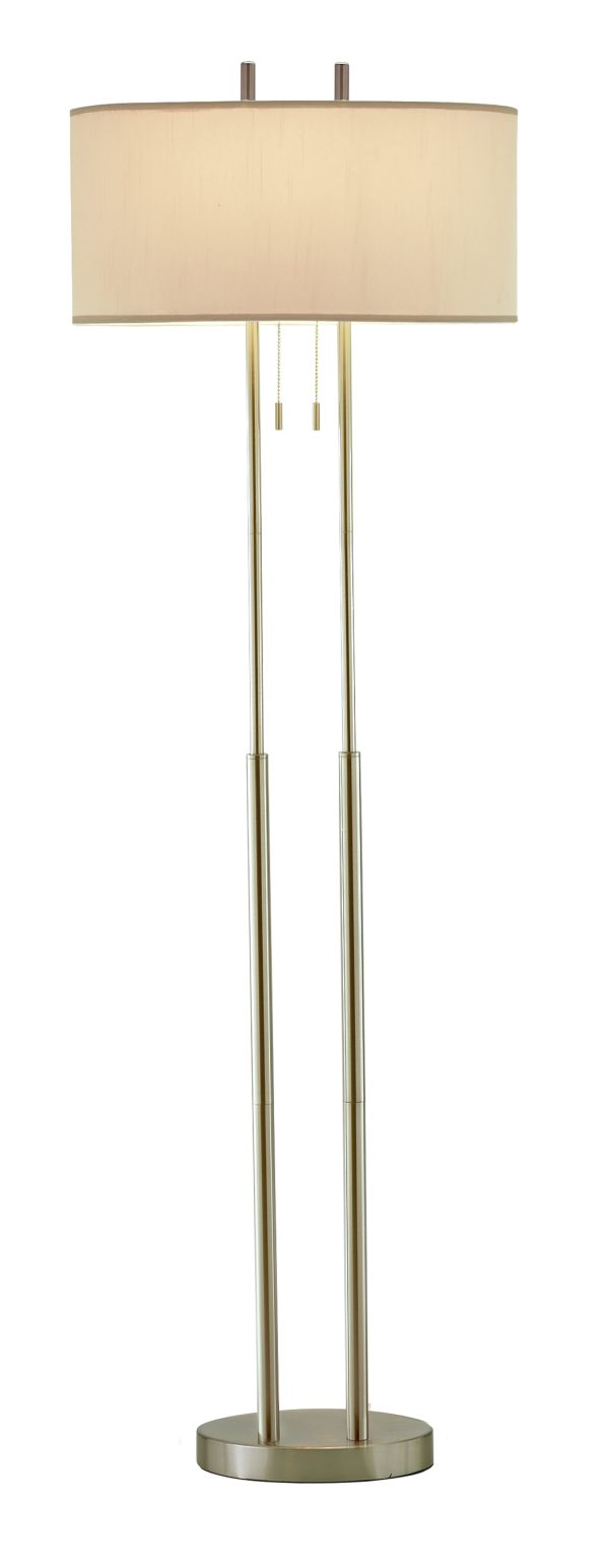 Dual Pole Floor Lamp in Brushed Steel Metal - Image 2