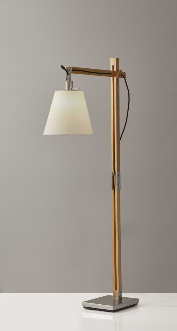Natural Wood Floor Lamp with Adjustable Hinged Arm - Image 2