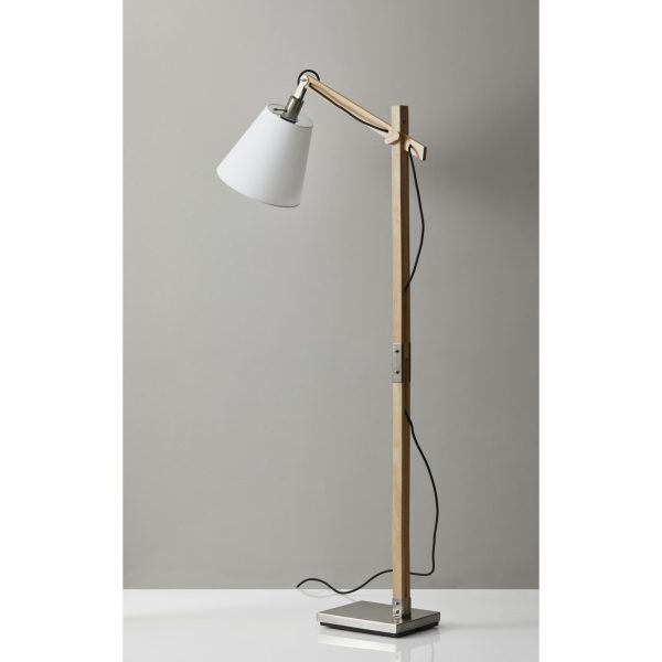 Natural Wood Floor Lamp with Adjustable Hinged Arm - Image 3