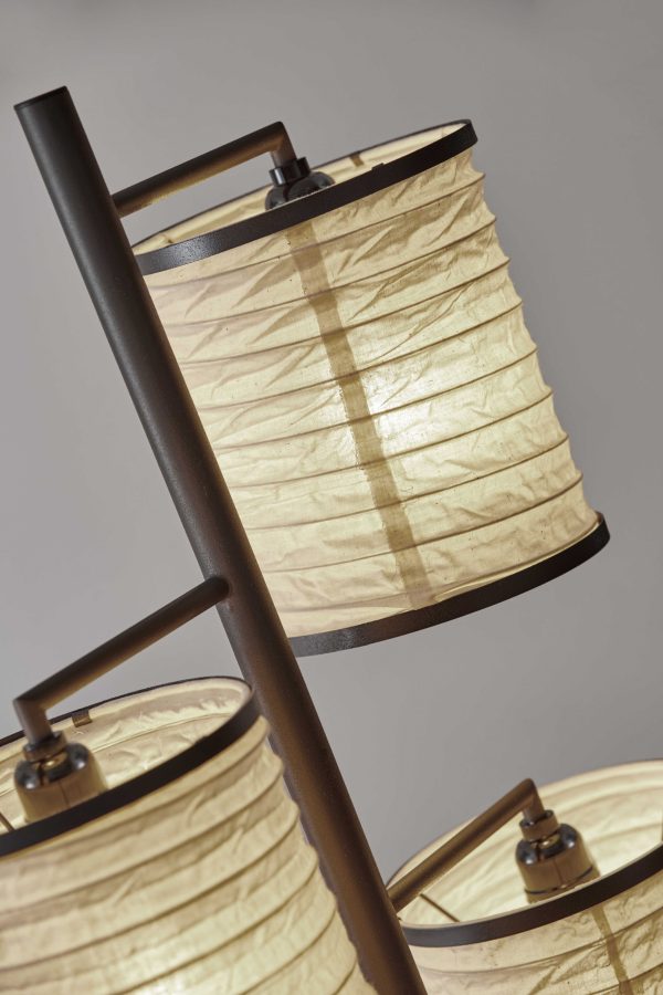 Three Light Floor Lamp Dark Bronze Finish with Off White Lanterns - Image 2
