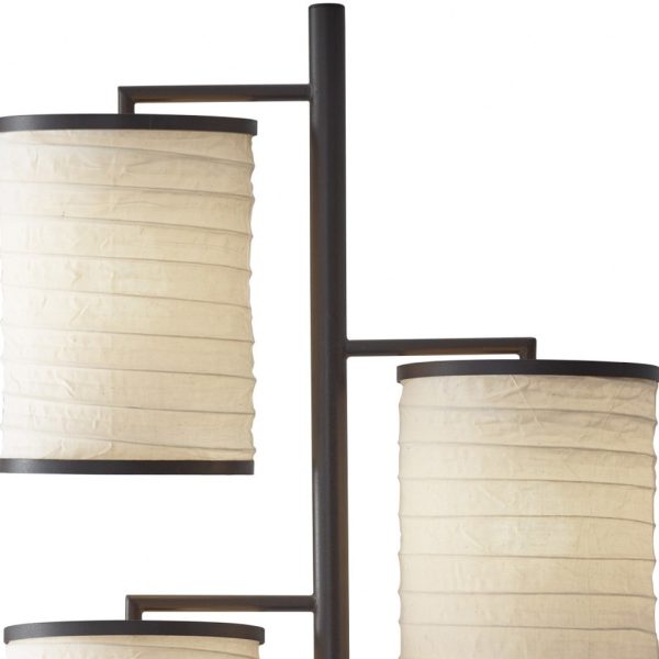 Three Light Floor Lamp Dark Bronze Finish with Off White Lanterns - Image 4
