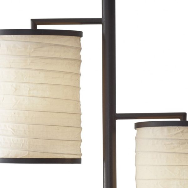 Three Light Floor Lamp Dark Bronze Finish with Off White Lanterns - Image 5