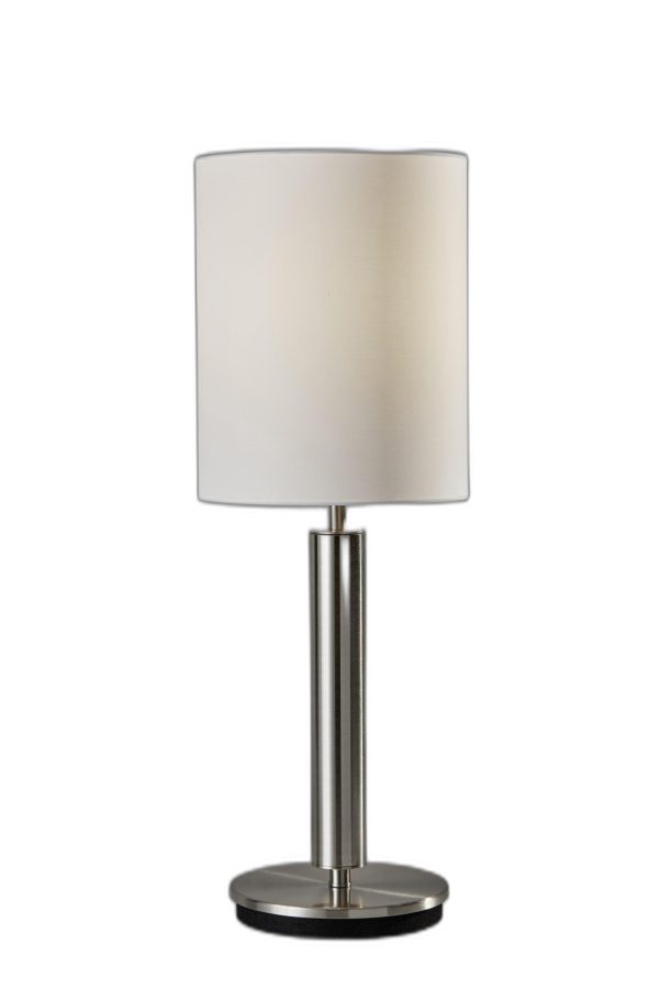 Brushed Steel Metal Stout Pole with Tall Silk Shade Table Lamp - Image 2