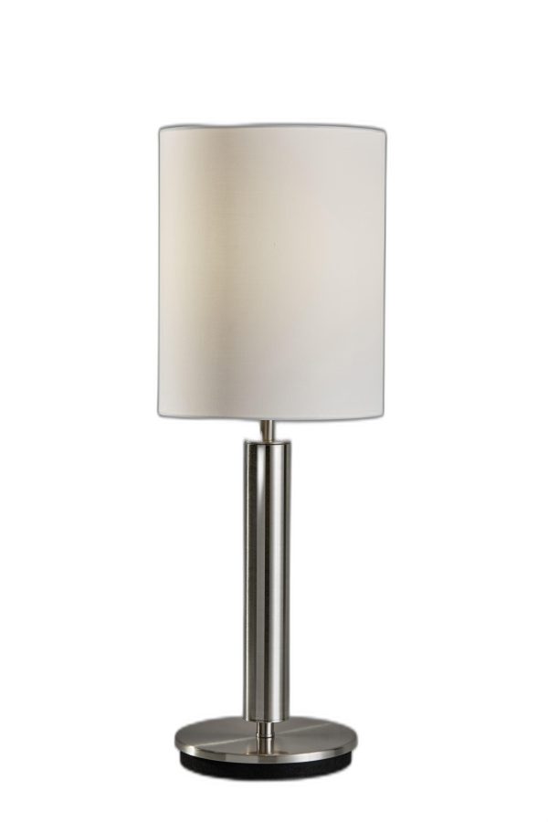 Brushed Steel Metal Stout Pole with Tall Silk Shade Table Lamp - Image 3