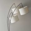 Three Light Brushed Steel Metal Arc Floor Lamp with Suspended White Drum Shades - Image 2