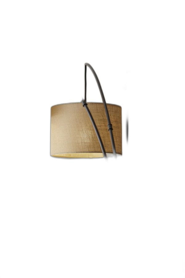 Three Light Bronze Metal Finish Arc Floor Lamp with Suspended Burlap Drum Shades - Image 5