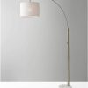 Reading Nook Floor Lamp Antique Brass Arc Arm Adjustable Off White Fabric Shade - Image 2