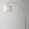 Reading Nook Floor Lamp Antique Brass Arc Arm Adjustable Off White Fabric Shade - Image 3