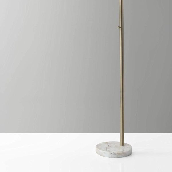 Reading Nook Floor Lamp Antique Brass Arc Arm Adjustable Off White Fabric Shade - Image 4