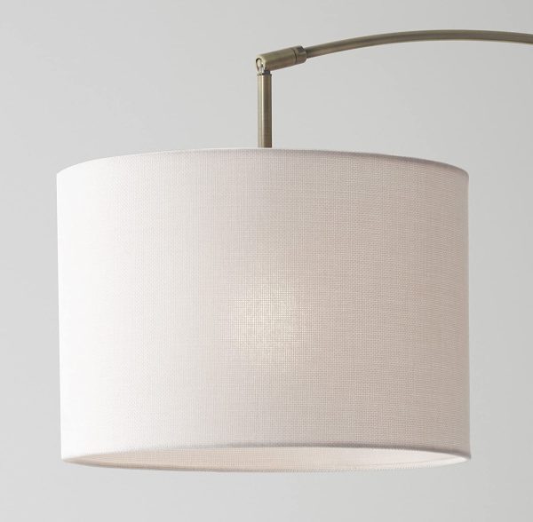Reading Nook Floor Lamp Antique Brass Arc Arm Adjustable Off White Fabric Shade - Image 5