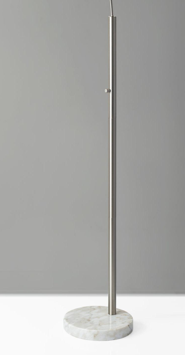 Reading Nook Floor Lamp Brushed Steel Arc Arm Adjustable Grey Fabric Shade - Image 4