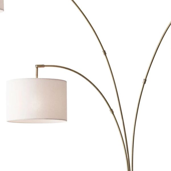 Three Light Floor Lamp Brass Metal Arc Arms