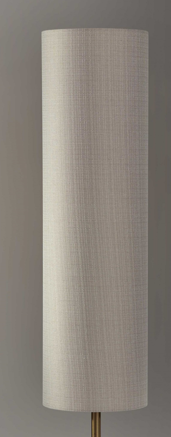 59" Brass and Wood Textured Cylinder Beige Floor Lamp - Image 4