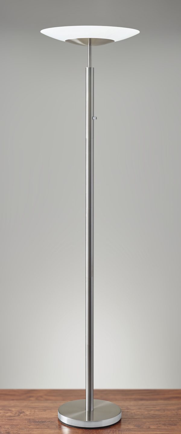 Brushed Steel Metal Thick Pole with Wide Disc Shade Torchiere Floor Lamp