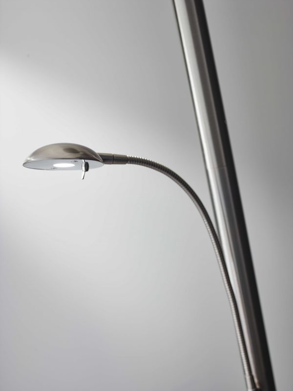 Brushed Steel Metal with Wide Disc Shade Torchiere Plus Task Light Floor Lamp - Image 2