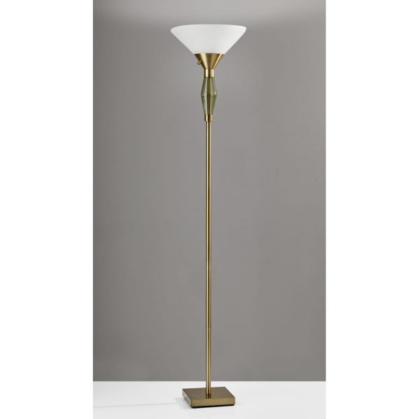 Green Glass Bauble Torchiere Floor Lamp in Burnished Brass Finish - Image 2