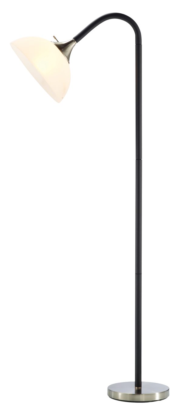 71" Black Arched Floor Lamp With Satin Bowl Shade