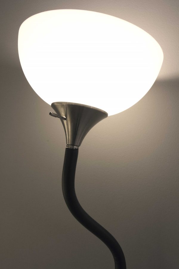 71" Black Arched Floor Lamp With Satin Bowl Shade - Image 3