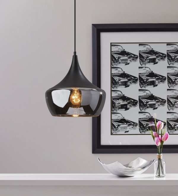 Gnome Smoked Glass Black Metal Pendant Lamp - Image 3