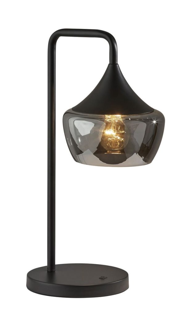 Gnome Smoked Glass Black Metal Table Lamp - Image 2