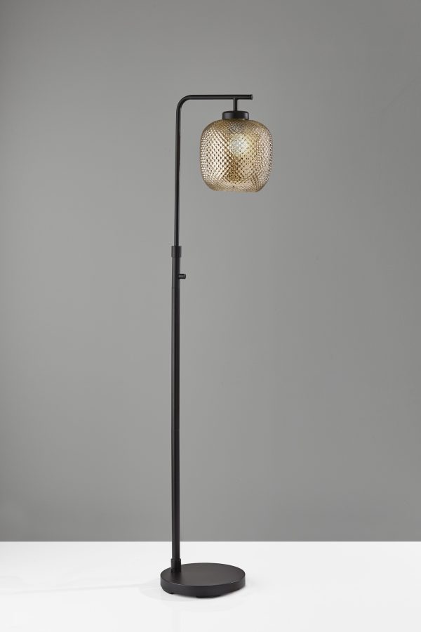 60" Black Task Floor Lamp With Brass Globe Shade - Image 2