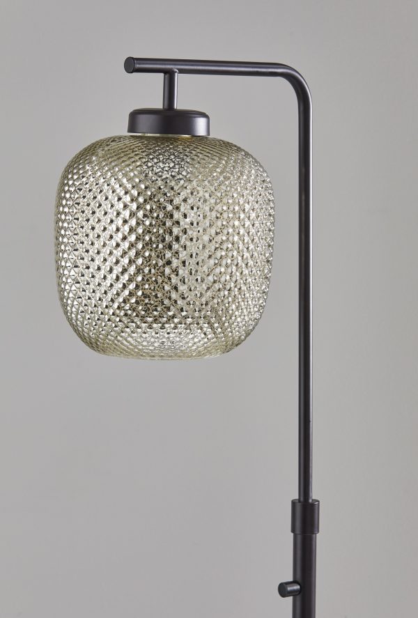 60" Black Task Floor Lamp With Brass Globe Shade - Image 3