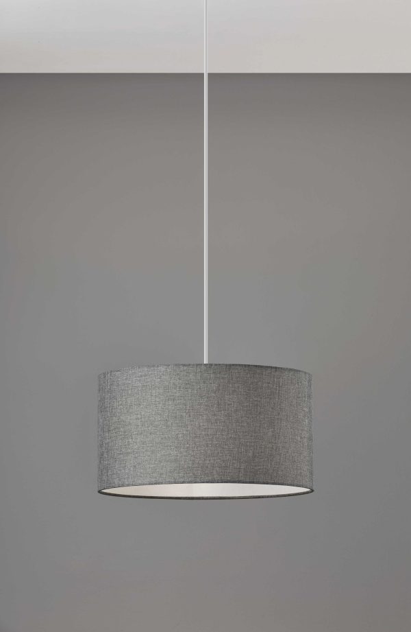 Heather Grey Fabric Shade Electric Drum Pendant